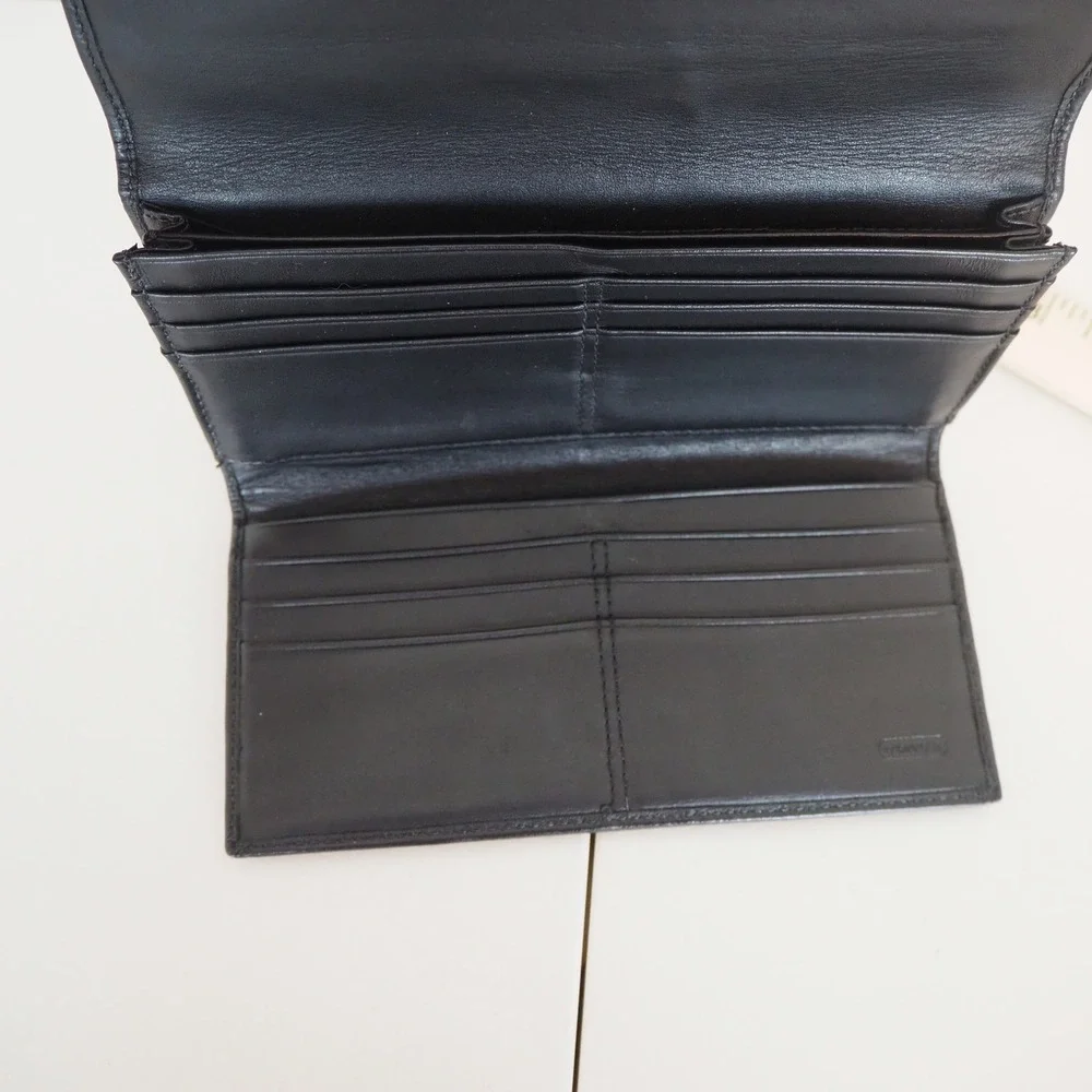Coach Tri-Fold Wallet Women's‎ Black Signature Canvas Leather Trim Snap Closure